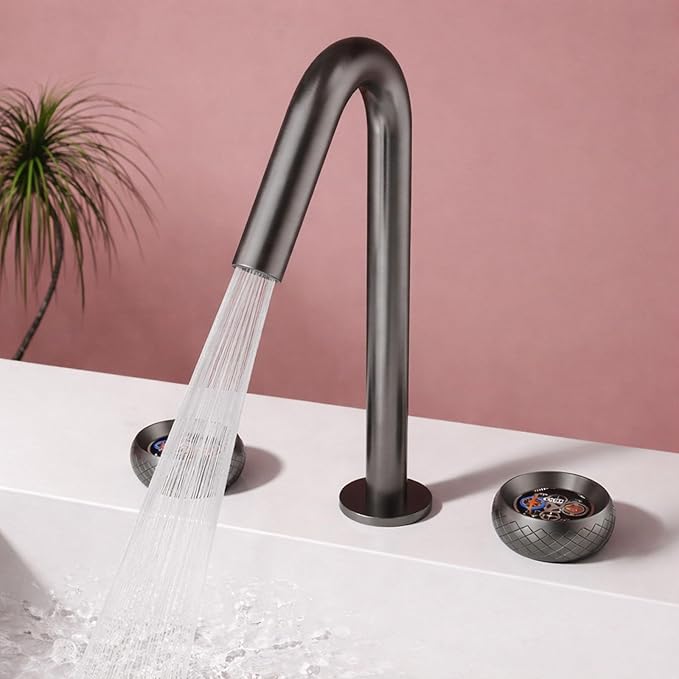 Wide Spread Bathroom Faucets for Sink 3 Hole Dual Mode 2 Knob Restroom Faucet Brass,Gun Gray
