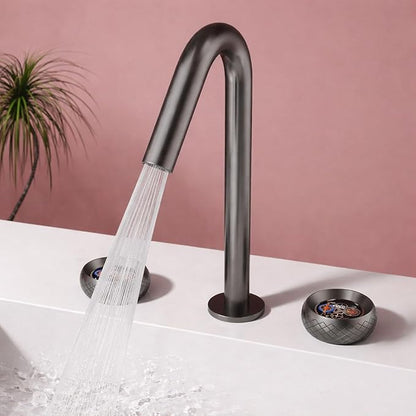 Wide Spread Bathroom Faucets for Sink 3 Hole Dual Mode 2 Knob Restroom Faucet Brass,Gun Gray