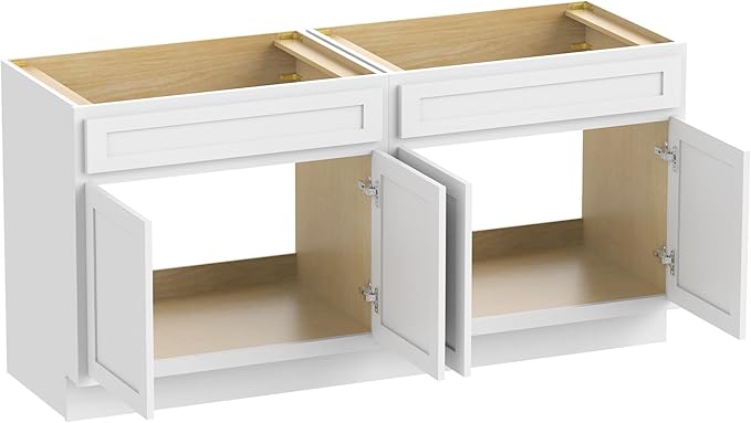Vanity Art 78 Inch Bathroom Base Cabinet Only, Double Sink Top (Not Include Sink) with Door & Soft Close Hinge, Unassembled Floor Cabinet, White, 2ea 39 Inch Combo