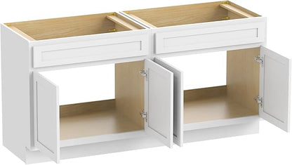 Vanity Art 66 Inch Bathroom Base Cabinet Only, Double Sink Top (Not Include Sink) with Door & Soft Close Hinge, Unassembled Floor Cabinet, White, 2ea 33 Inch Combo