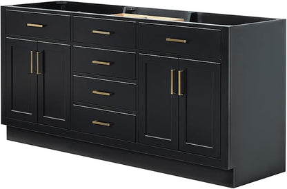 ARIEL Hepburn 72-inch Bathroom Vanity Base Cabinet,Solid Wood, 4 Soft Closing Doors, 6 Dovetail Drawers, Black