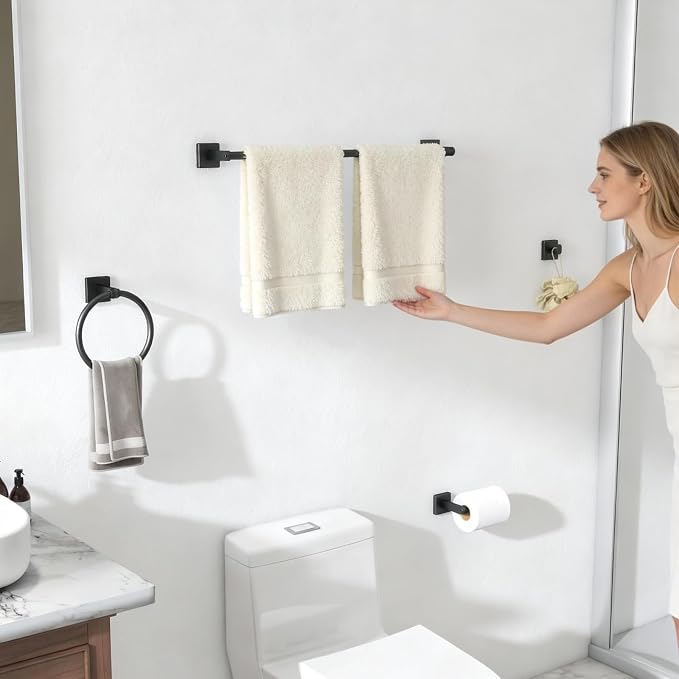 KLJKPA Black Bathroom Accessories Set, 24 inch Towel Racks for Bathroom | Stainless Steel Bathroom Hardware Set, Wall Mounted, 4-Piece