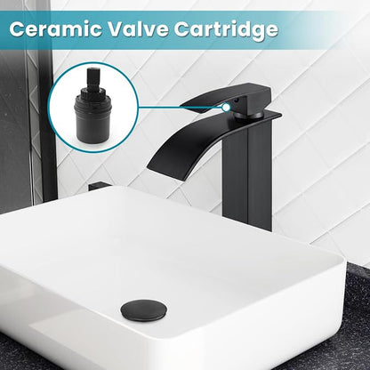 gotonovo Waterfall Tall Bathroom Faucet 1 Hole No Drain, Oil Rubbed Bronze | Modern Vessel Sink Faucet Single Handle 304 Stainless Steel,24” cUPC Supply Hoses,for Bowl Basin Lavatory Vanity Restroom RV