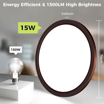 2Pack LED Flush Mount Ceiling Light Fixture Oil Rubbed Bronze, 7Inch 15W, Dimmable&3000K-6500K Adjustable Low Profile Ceiling Lights, 1500LM Round Lamp for Bathroom, Bedroom, Closet, Kitchen, Hallway