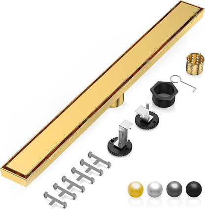 DLONE® Linear Shower Drain - 48 Inch Brushed Gold, with Tile Insert Panel | AISI 304 Stainless Steel Linear Drain, Rectangle Shower Floor Drain, with Adjustable Feet, Fits Bathroom & Balcony etc