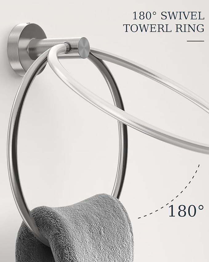 Brushed Nickel Bathroom Accessories Set SUS304 Stainless Steel 5 Pieces | Evolvegoods Bathroom Hardware Set, 26 Inch Bath Towel Bar Set, 2 Towel Hooks, Toilet Paper Holder, Towel Racks for Bathroom