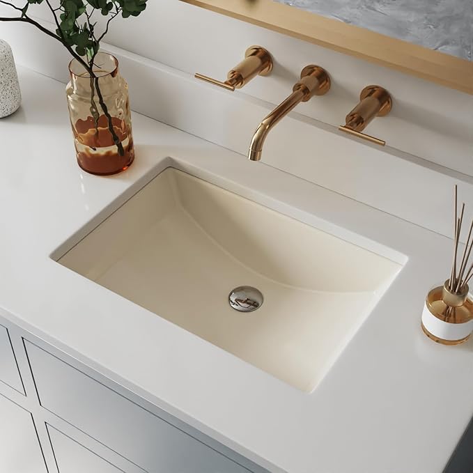 DeerValley DV-1U0085 Ally Rectangular Undermount Bathroom Sink 21'' x 15'' inch Vitreous China Bathroom Undermount Sink with Overflow, Bone