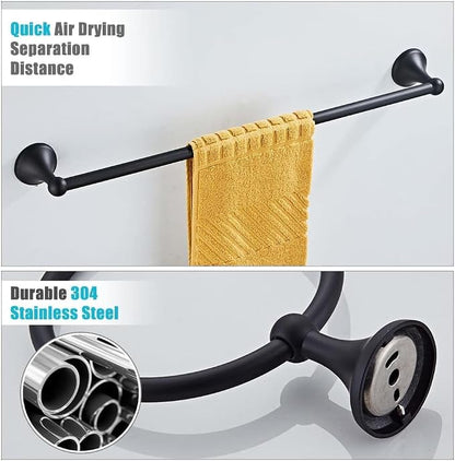 8 Piece Bathroom Accessory Set(Adjustable Towel Bar, Towel Ring, Toilet Paper Holder,Towel Hook), Wall Mounted Bathroom Hardware Accessories Set,Matte Black