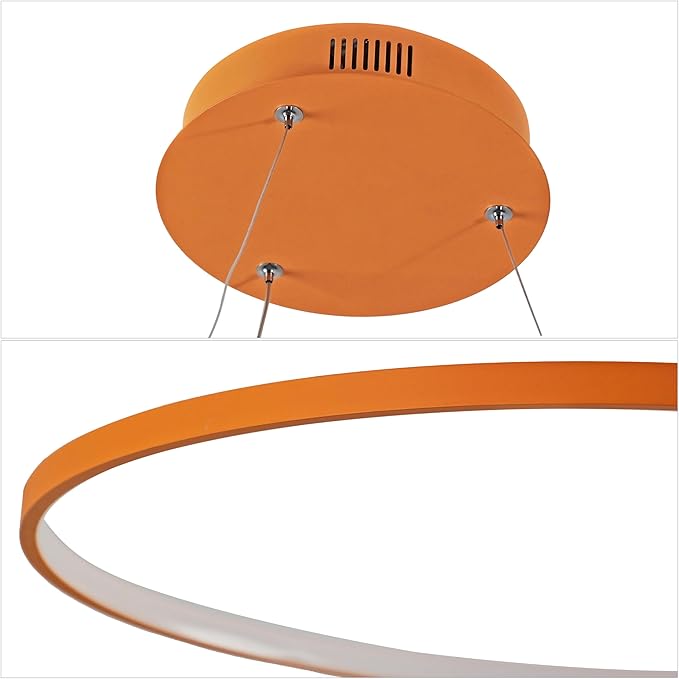 JONATHAN Y 15.75" Orange Modern Integrated LED Pendant Light, Dimmable Round Hoop Chandelier for Kitchen Island, Dining Room, Adjustable Height Metal Hanging Light (JYL7202G)