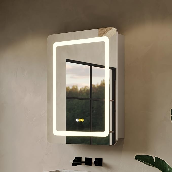 24"x32" LED Bathroom Mirror Cabinet with Lights, Wall Mounted or Recessed Medicine Cabinet, Dimmable Front & Anti-Fog, Adjustable Shelves, Modern Aluminum Storage Cabinet (24X32 in|1 Door)