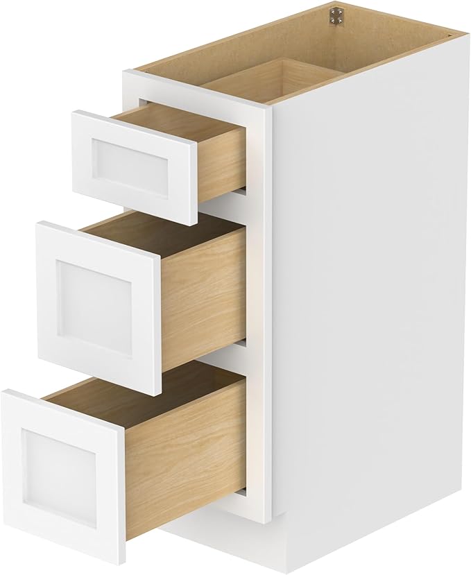 Vanity Art 12 Inch Bathroom Vanity Small Base Cabinet with 3 Soft Closing Shaker Drawers, Strudy Floor Mount Cabinets for Storage Shaving, Washroom Accessories, VA4012-3W