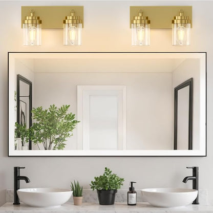 IZORRO Bathroom Vanity Light Fixture, 2-Light 15 Inch Gold Bathroom Light Fixtures Over Mirror, with Clear Glass Shade, Modern Farmhouse Vanity Lights, Rustic Restroom Lighting Fixtures