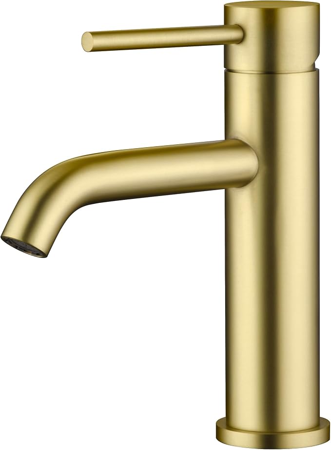 SUMERAIN Bathroom Sink Faucet Brushed Gold Single Handle Single Hole | Lead-Free, Stainless Steel, with Faucet Supply Lines, Easy DIY Install