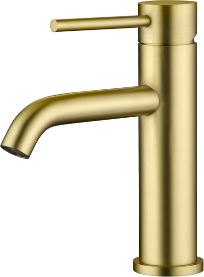 SUMERAIN Bathroom Sink Faucet Brushed Gold Single Handle Single Hole | Lead-Free, Stainless Steel, with Faucet Supply Lines, Easy DIY Install