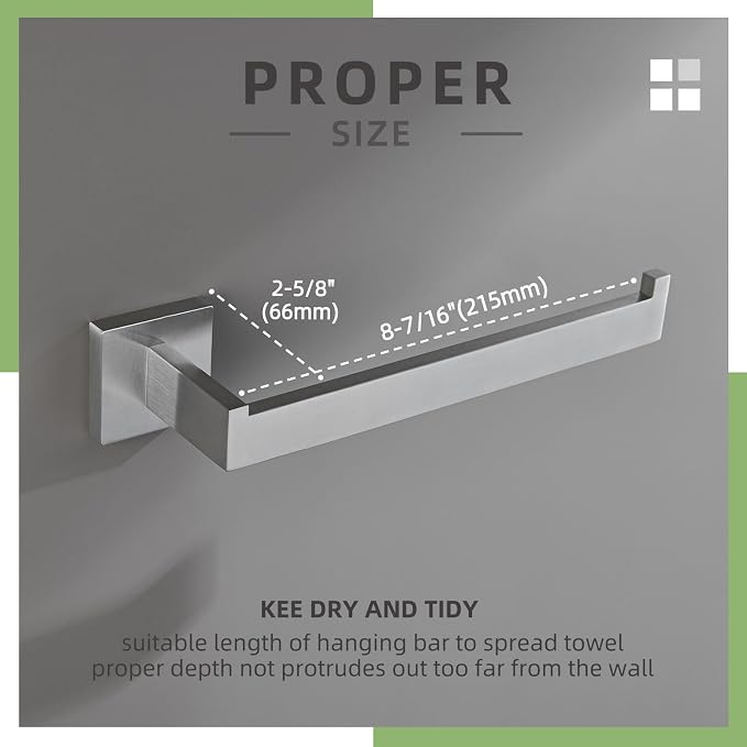 Angle Simple Hand Towel Holder Brushed Nickel, Bathroom Towel Bar 10.24" | Sturdy SUS304 Stainless Steel, Square Hanger with Open Arm, Space Saving Home Decor, Screws Mounted
