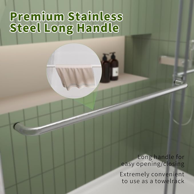 ACE DECOR Double Sliding Shower Door,44-48" W x 70" H,Brushed Nickel Finish | Bypass Semi-Frameless Shower Doors, 6mm Clear SGCC Tempered Glass, Easy-Clean Nano Coating&Leak-proof&Reversible Installation