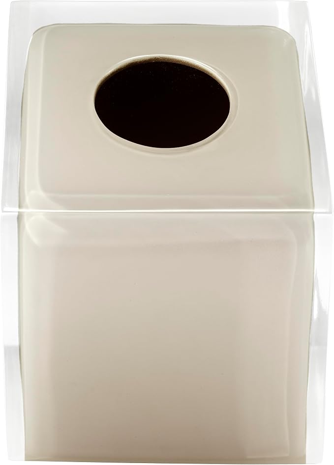 IZOD – Tissue Box Cover, Clear Hand-Painted Resin with Linen Look, Modern Home Decor – Perfect for Bathrooms, Bedrooms, Kitchens or Offices (Marina)