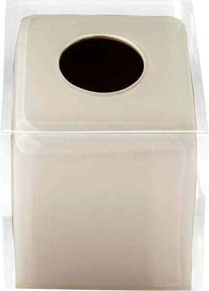 IZOD – Tissue Box Cover, Clear Hand-Painted Resin with Linen Look, Modern Home Decor – Perfect for Bathrooms, Bedrooms, Kitchens or Offices (Marina)
