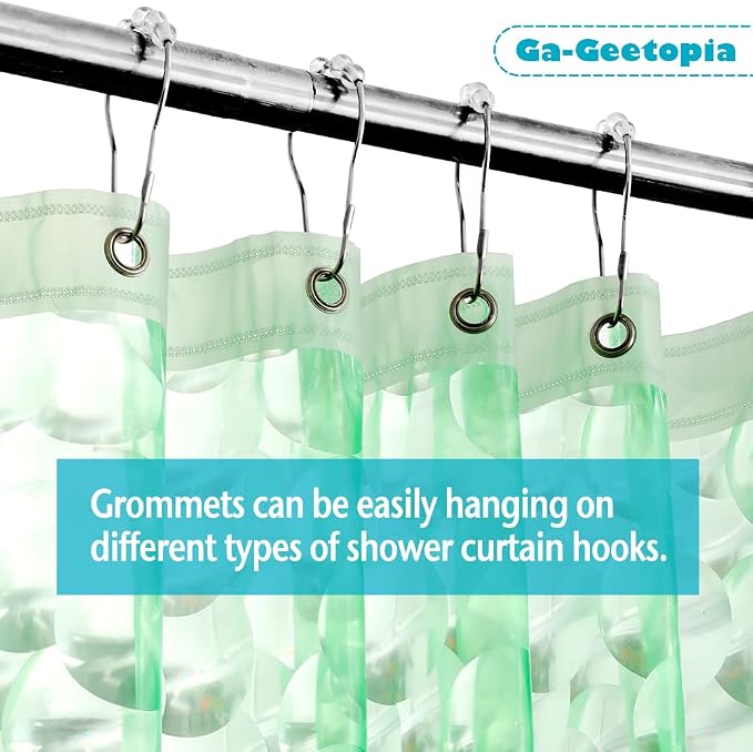 Ga-Geetopia EVA 3D Green Pearl Water Cube Plastic Shower Curtain Liner - Premium Lightweight 72" x 72" Bathroom Shower Showroom Curtain Liner with Rustproof Metal Gromments and Weighted Magnet