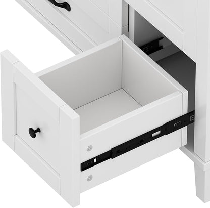 36" Bathroom Vanity with Sink, Freestanding Bathroom Cabinet | Ceramic Top & Backsplash, 4 Storage Drawers, X-Shaped Doors, Adjustable Shelving, Door Storage and Towel Bar, white