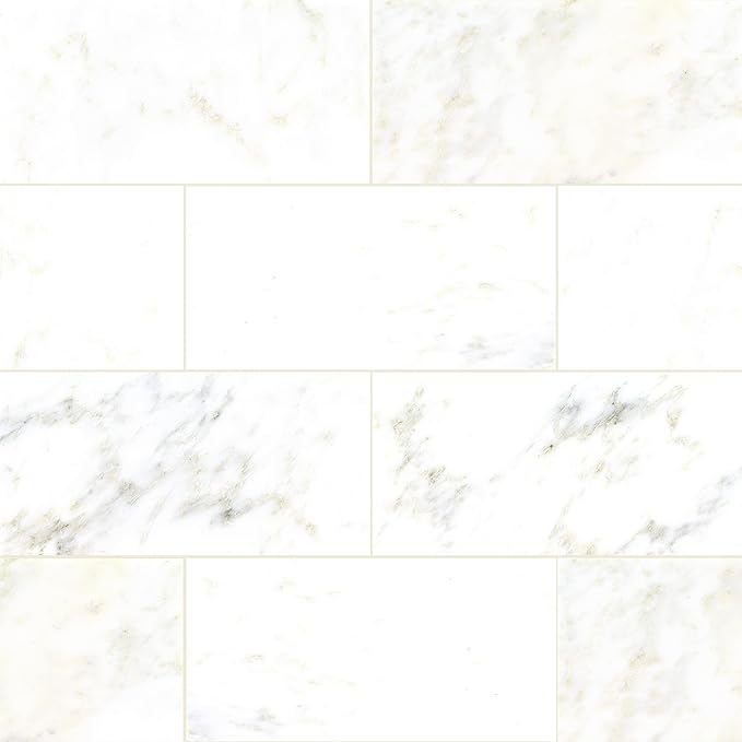 MSI Arabescato Carrara 12 inch x 6 inch Polished Marble Subway Tile for Kitchen Backsplash, Floor Tile, Wall Tile for Bathroom, Shower Wall Tile, 6x12 inch Mosaic Tile