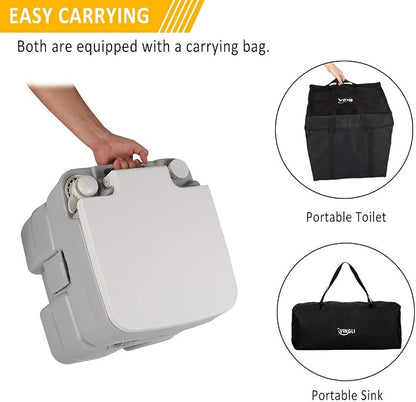 VINGLI Upgraded Portable Sink and Toilet Combo| Self-contained 5 Gal Hand Washing Station & 5.3 Gal Flushing Toilet, Perfect for Camping/RV/Boat/Road Tripper/Camper, Detachable & Lightweight