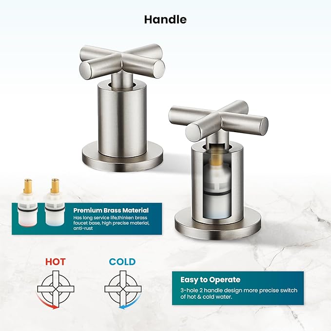 gotonovo 3 Hole Bathroom Faucet 8 inch Widespread Sink Vanity Faucet for Bathroom Sink 2 Cross Handle Deck Mount Basin with Pop Up Drain 360° Swivel Spout Brushed Nickel
