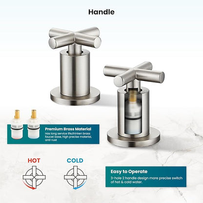 gotonovo 3 Hole Bathroom Faucet 8 inch Widespread Sink Vanity Faucet for Bathroom Sink 2 Cross Handle Deck Mount Basin with Pop Up Drain 360° Swivel Spout Brushed Nickel