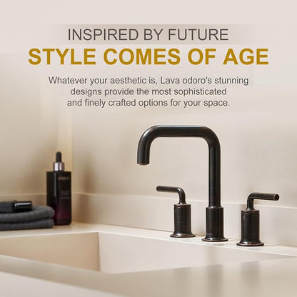 Oil Rubbed Bronze Bathroom Faucet, Solid Brass Bathroom Faucet | 8 Inch Widespread Bathroom 3 Hole Faucet for Sink, 2 Handle Bronze Bath Faucet with Pop Up Drain Supply Line, BF503-ORB