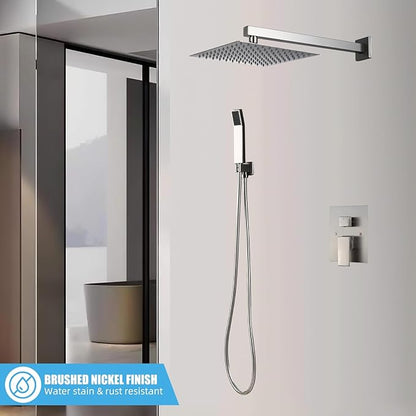 Modern Shower Faucet with 10 Inch Rain Shower head Shower System and Handheld Shower Combo,2-Function Shower Fixtures Included Shower Trim Kit (Brush Nickel)