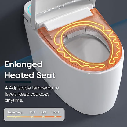 Glendan Smart Toilet Auto Flush: Dual Flush with Remote - 3 Adjustable Heated One Piece Toilet for Bathrooms - Electric Modern Tankless Toilet with Night Lights - Pre-Wetting Slow Close Seat & Lid
