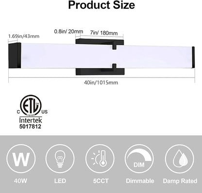40 inch Bathroom Vanity Light 2700/3000/3500/4000/5000k Dimmable, Black Modern Matte for Vanity Lighting Over Mirror LED, Equivalent to Incandescent 350W, ETL Certificated (1 Pack)