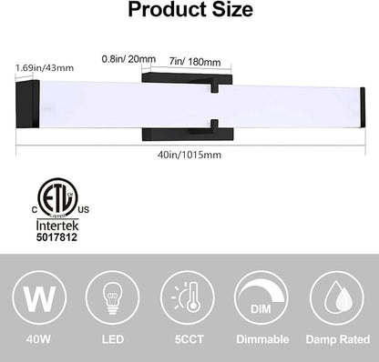 40 inch Bathroom Vanity Light 2700/3000/3500/4000/5000k Dimmable, Black Modern Matte for Vanity Lighting Over Mirror LED, Equivalent to Incandescent 350W, ETL Certificated (1 Pack)
