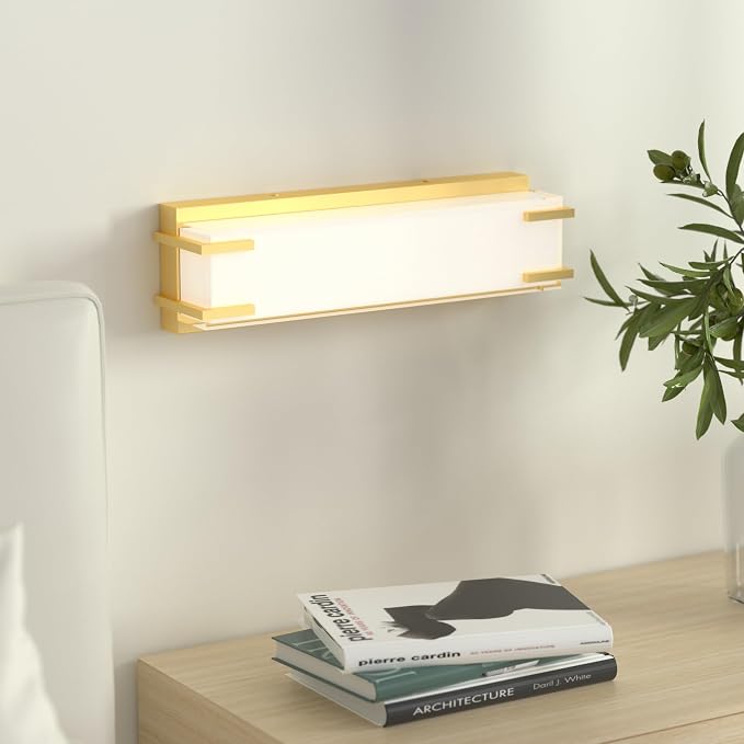 LED Bathroom Light Fixtures Over Mirror 16” Vanity Light with Milky White Lampshade 4000K Daylight Gold Bath Bar (Gold)
