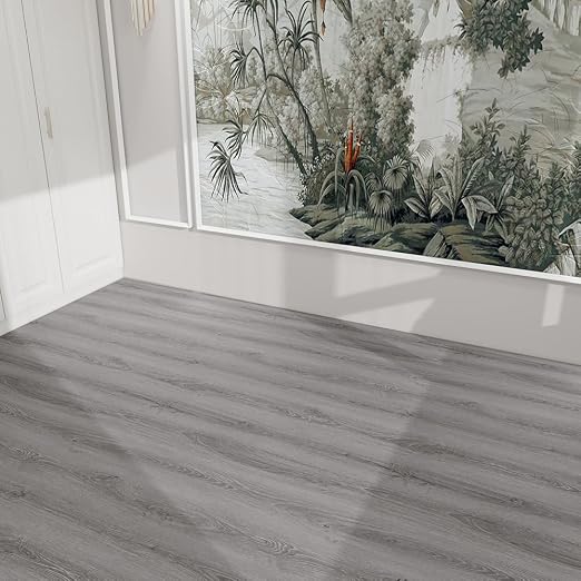 Wood Grain Peel and Stick Floor Tiles, 11.8" x 118", Soft Gray Oak | Soft wood‑look finish, Non‑slip texture, Easy to cut, Low‑maintenance surface, Good for renters, Works on many surfaces