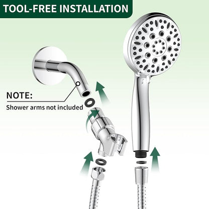 Handheld Shower Head, 6 Spray Modes High Pressure Showerhead, Chrome Finish | 59 Inch Stainless Steel Hose & Adjustable Shower Bracket, Anti-clog Nozzles, Easy Installation