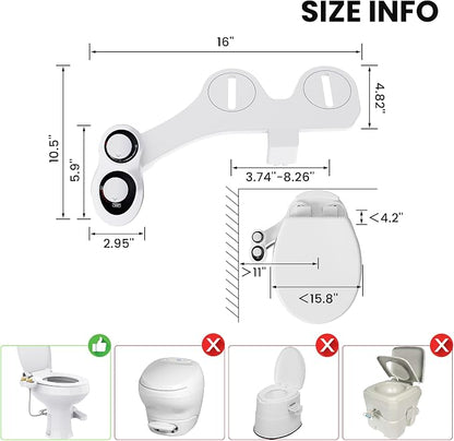 RV Bidet Toilet Seat Attachment, RV Bidet for Camper Toilet with Dual Nozzles, Self/Rear/Front Cleaning, Non-Electric, Adjustable Water Pressure, Fresh Water (Chrome Knob)