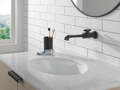 Delta Tetra Wall Mount Bathroom Faucet 1 Hole, Matte Black Single Hole Bathroom Sink Faucet for Vanity, Matte Black T3589LF-BLWL (Valve Not Included)