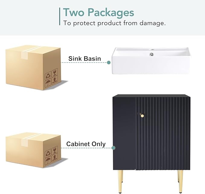 21.6 in Small Bathroom Vanity with Sink,Doors and Storage Shelves,Wood Modern Single Fluted Bathroom Sink Cabinet Freestanding (Black,Left Shelf)