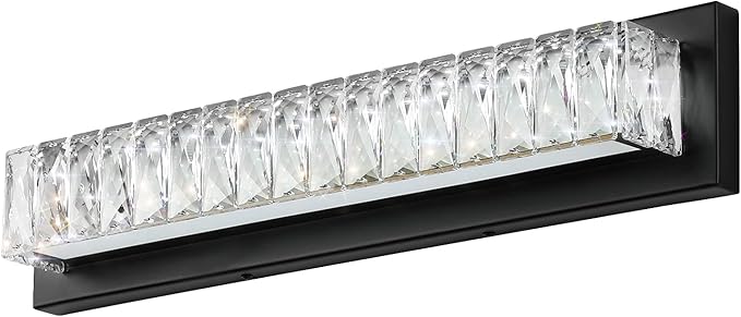 Bathroom Light Fixtures 23 Inch Modern Crystal Vanity Light LED Black Wall Sconce for Bathroom Vanity Mirror Lights Cool White 6000K