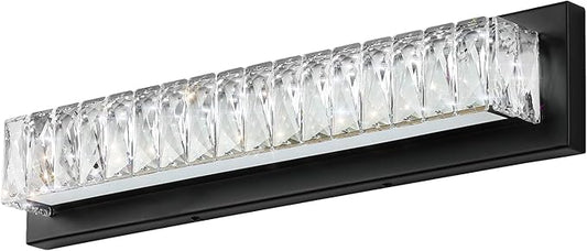 Bathroom Light Fixtures 23 Inch Modern Crystal Vanity Light LED Black Wall Sconce for Bathroom Vanity Mirror Lights Cool White 6000K