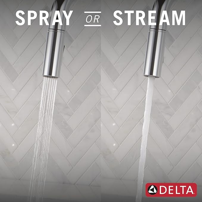Delta Nicoli Chrome U-Spout Kitchen Faucet with Pull Down Sprayer, Modern Single Hole Kitchen Sink Faucet, Single Handle, Chrome 19868LF