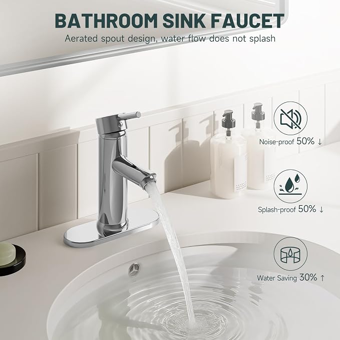 2 Pack Bathroom Faucet for 1 or 3 Holes, Chrome, Brass | Single Handle Bathroom Sink Faucets, Modern Commercial Lavatory Vanity Faucet,with Deck Plate and Supply Line, Pop Up Drain