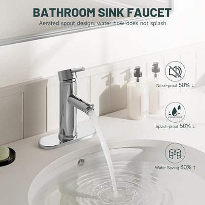 2 Pack Bathroom Faucet for 1 or 3 Holes, Chrome, Brass | Single Handle Bathroom Sink Faucets, Modern Commercial Lavatory Vanity Faucet,with Deck Plate and Supply Line, Pop Up Drain