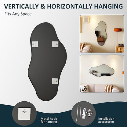 Irregular Full Length Mirror, 23"x47" Full Body Mirror with Metal Frame, Asymmetrical Mirrors for Entryway Bathroom Living Room Bedroom, Horizontal or Vertical Hanging