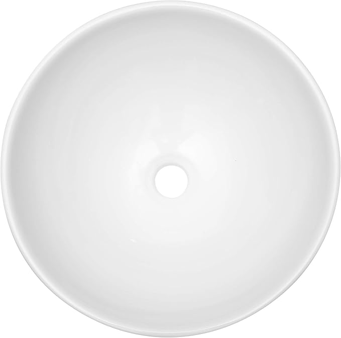 Round Bathroom Vessel Sink Bowl - 16x16 inch Modern Above Counter Sink White Porcelain Ceramic Art Basin