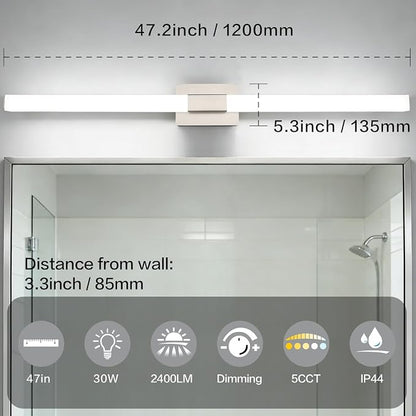 Brushed Nickel Bathroom Vanity Light - 48 Inch Extra Long Modern LED Vanity Light Bar IP44 Rust-Resistant 5CCT