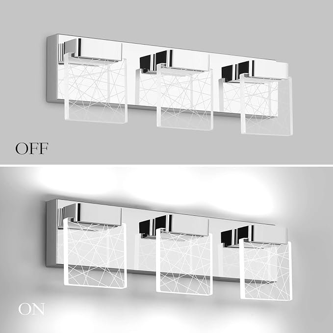 Aipsun Modern Bathroom Vanity Light 3 Light Stainless Steel Chrome Vanity Lighting Fixtures LED Bathroom Lights 6000K