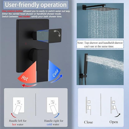 Shower Faucet Set 16 Inch Wall Mount Rain Shower System, All Metal Shower Fixtures - Matte Black