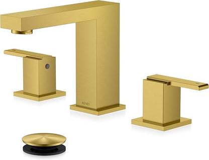 Brushed Gold Widespread Bathroom Faucet 3 Hole Vanity Faucet 2 Handle | Bathroom Sink Faucet with Pop Up Drain & Supply Lines, Lead-Free cUPC & NSF Certified, 8 Inch Faucet for Vanity Restroom Sink